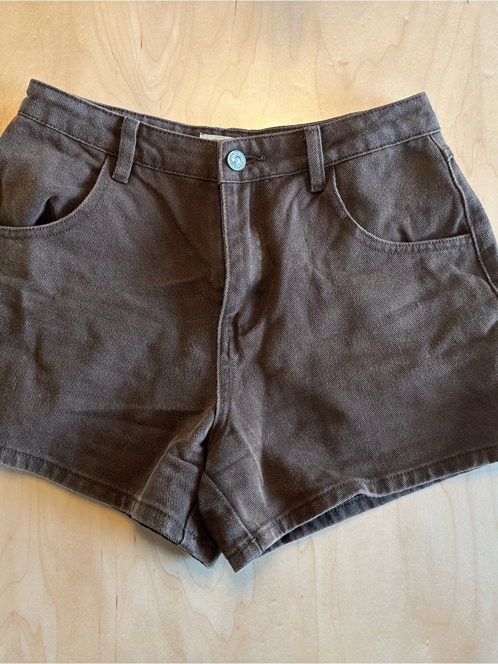 High-Waist Brown Cotton Shorts - Classic Everyday Style